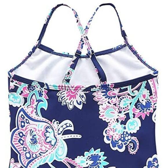MOON Tree Girls Two Piece Bathing Suit Ruffle Tankini Swimsuits Hawaiian Floral - Picture 7 of 10